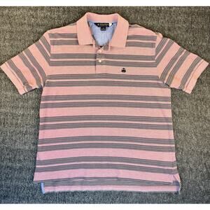 Mens Brooks Brothers Original Fit Pink Multi Striped Pique Polo Shirt Medium